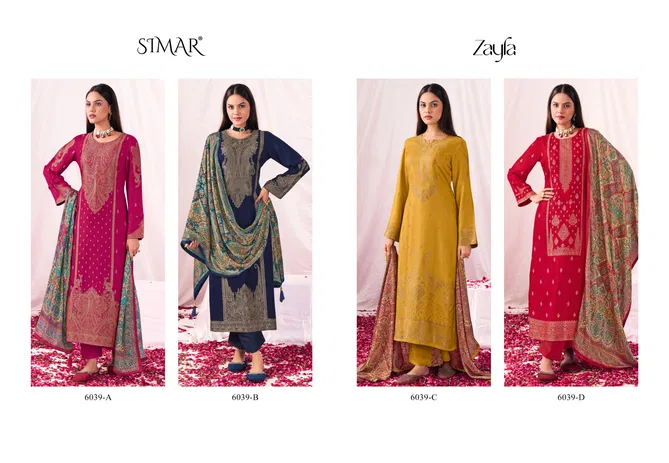 Zayfa Simar By Glossy Printed Pashmina Dress Material Wholesale Shop In Surat